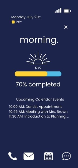 Linear Clock sunrise theme with warm morning gradient and calendar events
