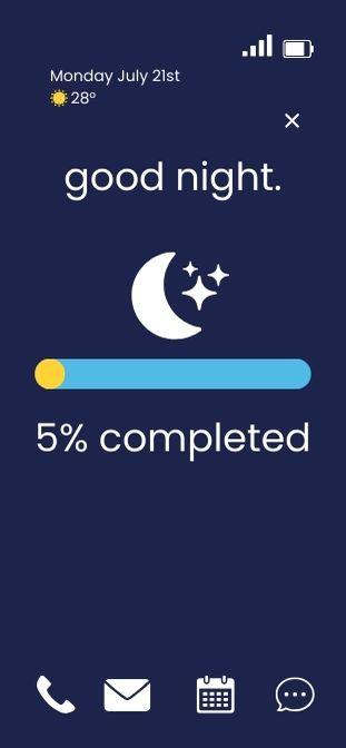Linear Clock night theme with dark navy gradient and moon icon